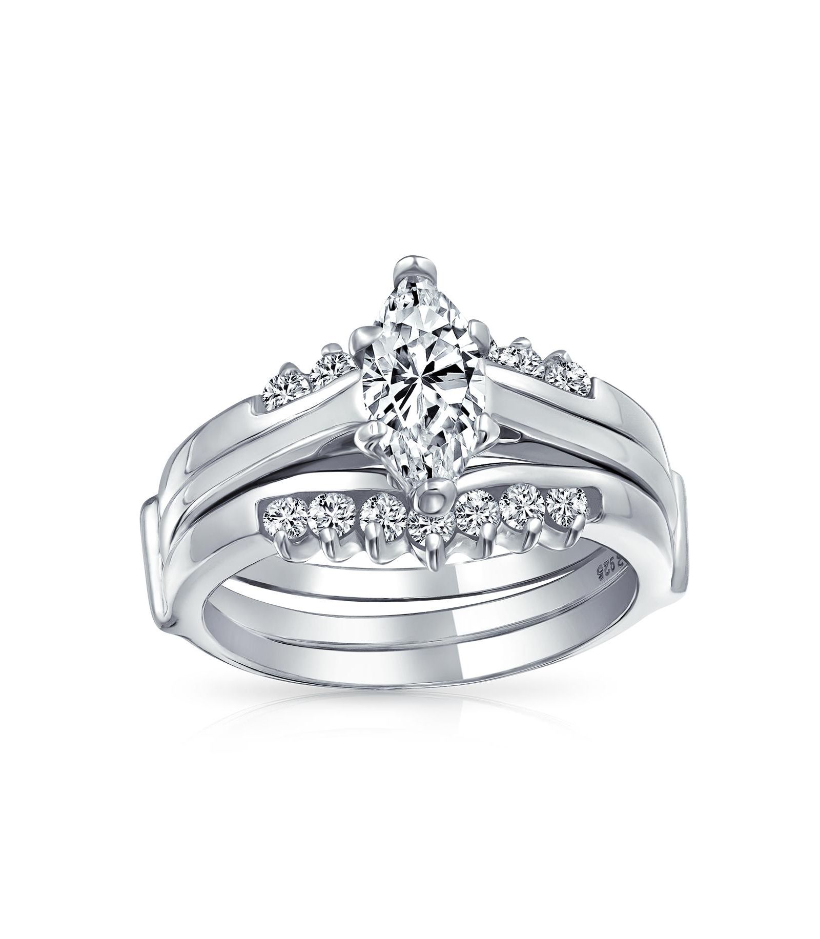 Bling Jewelry 2.5CT Marquise Solitaire Cubic Zirconia Engagement Ring Set CZ Band Enhancer .925 Sterling Silver помолвочное кольцо с фианитами из стерлингового серебра 925 пробы