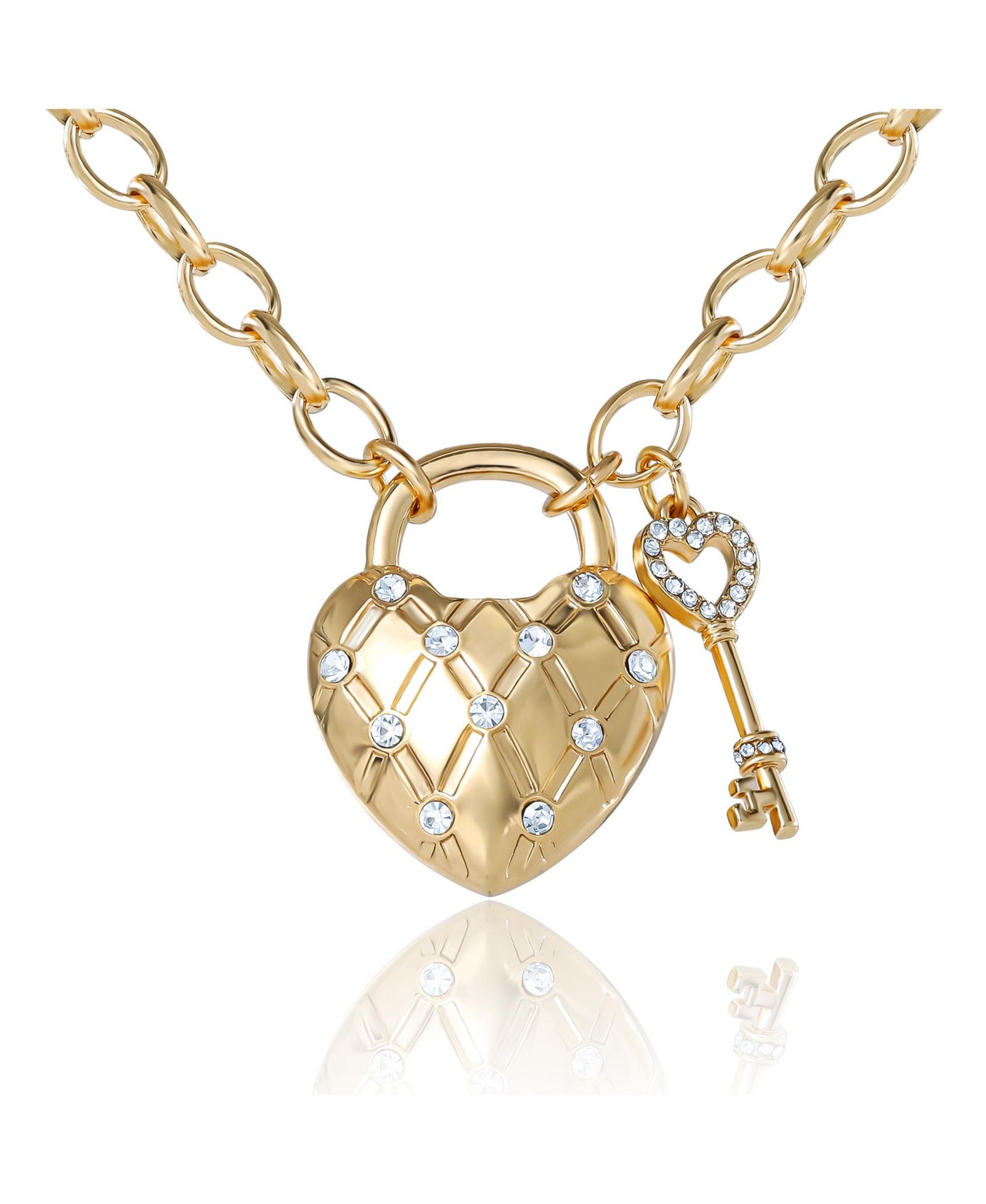 Juicy Couture Heart Locket with Key Pendant Necklace, Gold‑Tone
