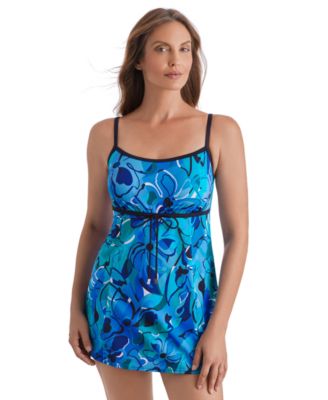 ShapeSolver Women's Scoop Neck Printed Swim Dress