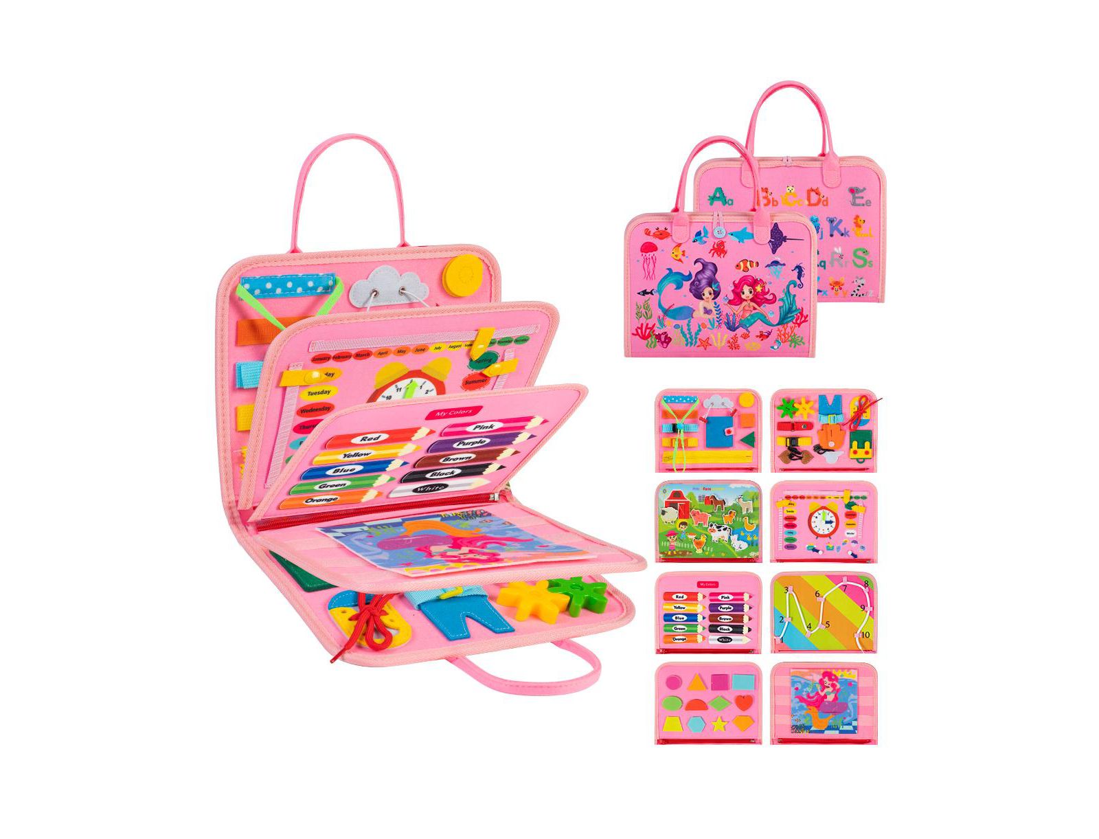 Cowin Montessori 8-in-1 Travel Busy Board Interactive Book, Ages 1+