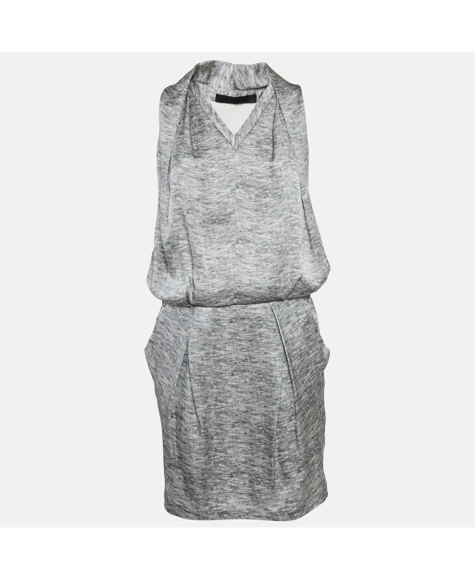 Pre-Owned Alexander Mcqueen Женское серое шелковое платье без рукавов с V-образным вырезом, мини
