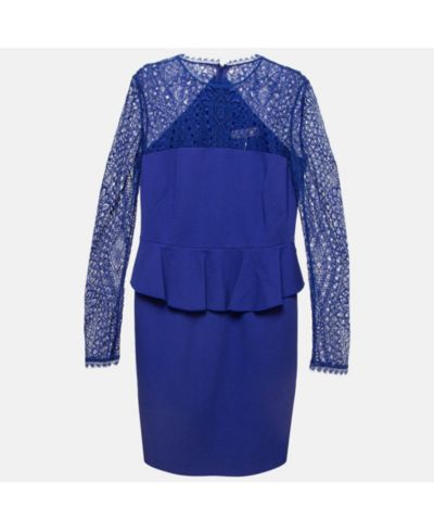 Pre-Owned Emilio Pucci Women's Blue Lace-Trim Stretch Crepe Peplum Pencil Dress