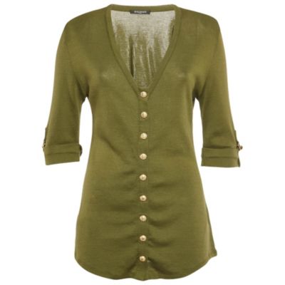 Pre-Owned Balmain Женский трикотажный топ из хлопка оливкового цвета