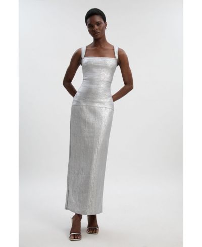 Karen Millen Women's Metallic Strappy Knit Maxi Dress