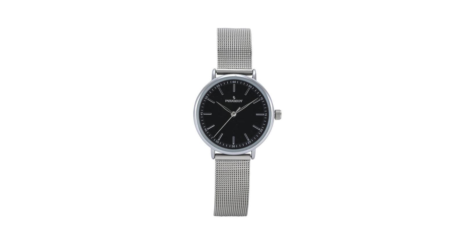 Женские часы Peugeot 30mm Black Sleek Stainless Steel Mesh Band