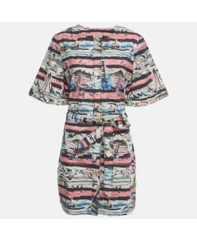 Burberry Женское многоцветное мини-платье рубашка с принтом маяк, б/у