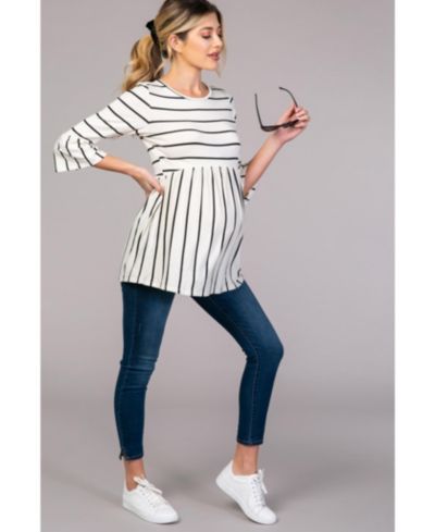 Pinkblush Women's Ivory Striped Peplum Ruffle Top