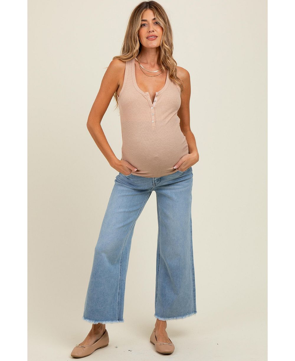 Pinkblush Maternity Blue Fringe Hem Ankle Wide Leg Jeans