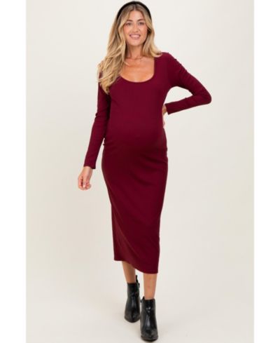 Pinkblush Women's Brown Scoop Neck Long Sleeve Midi Dress