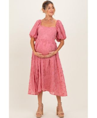 Pinkblush Women's Embroidered Floral Puff Sleeve Midi Dress