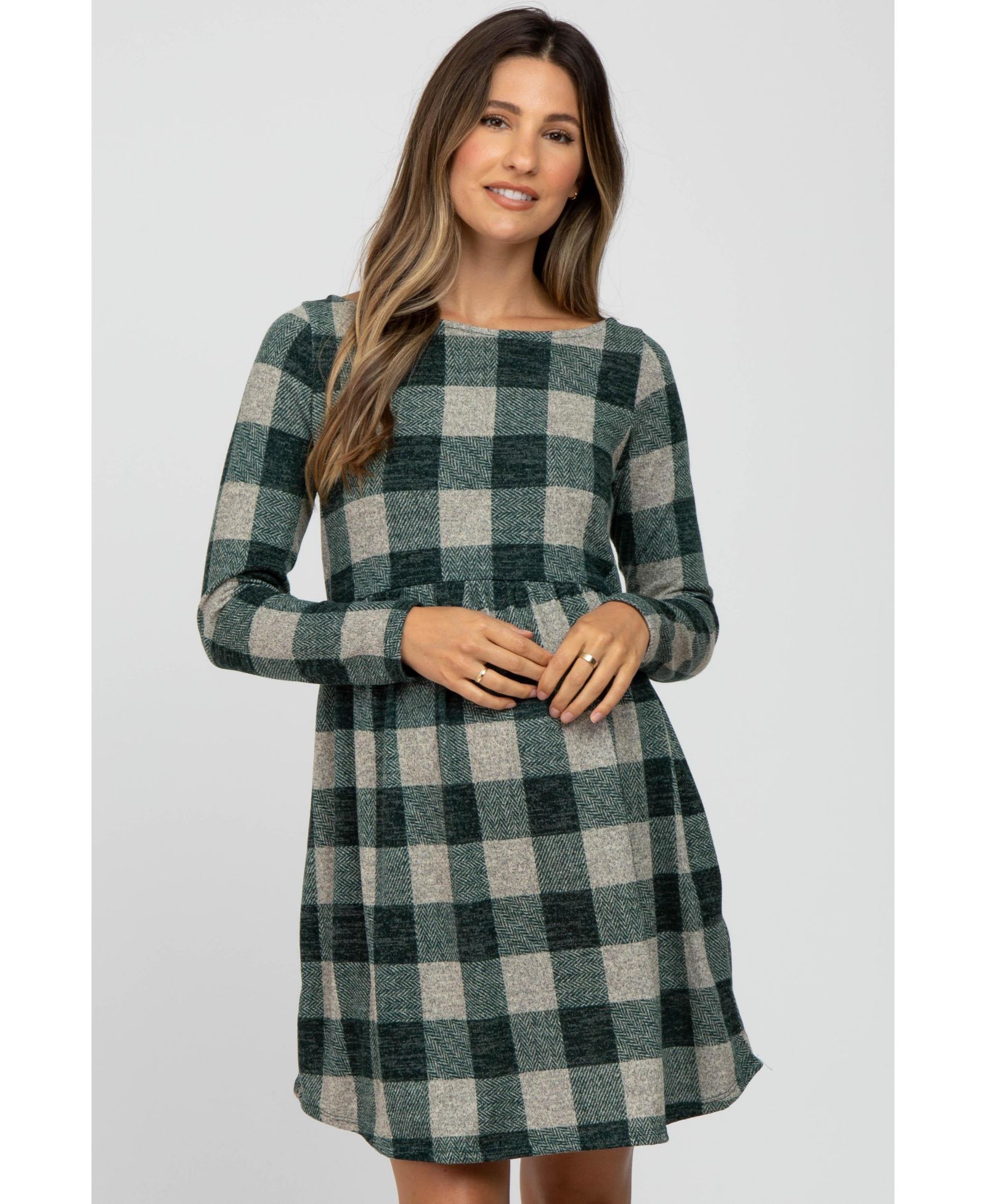 Pinkblush Women's Forest Green Plaid Knit Dress