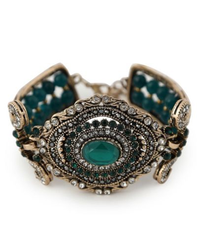 SOHI Women's Green Embellished Ethnic Statement Bracelet