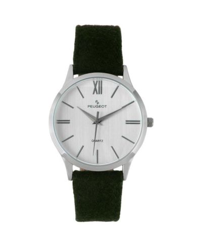 Peugeot Мужские Round 40mm Steel Case с Green Wool/Leather Strap