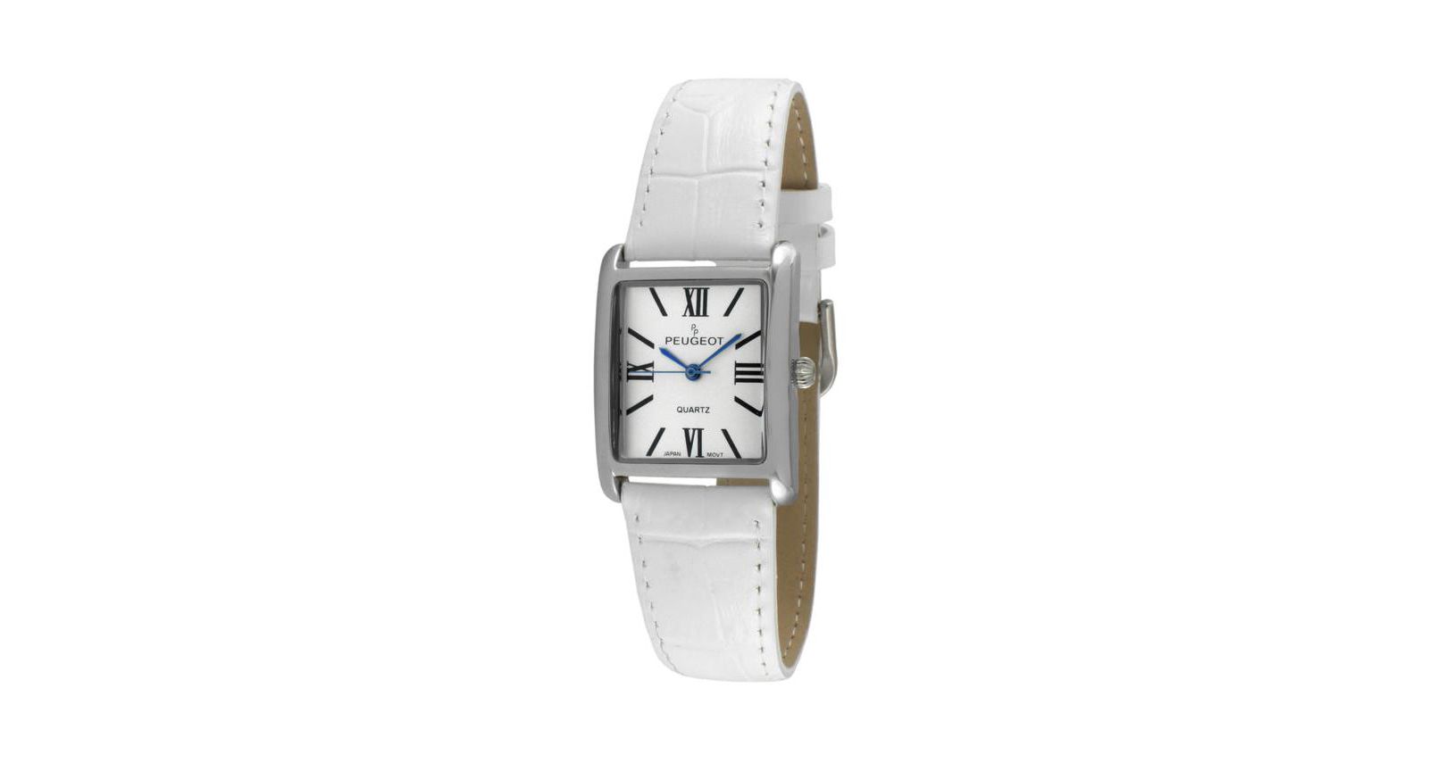 Peugeot Women's Tank Watch Roman Dial White Leather Strap