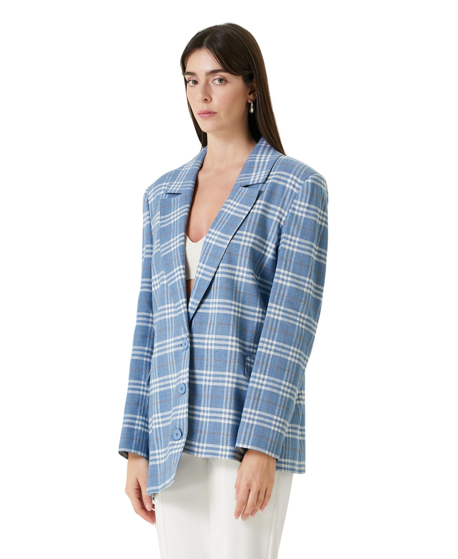 PCFG Women's Linen-Blend Checked Free Heaven Blazer