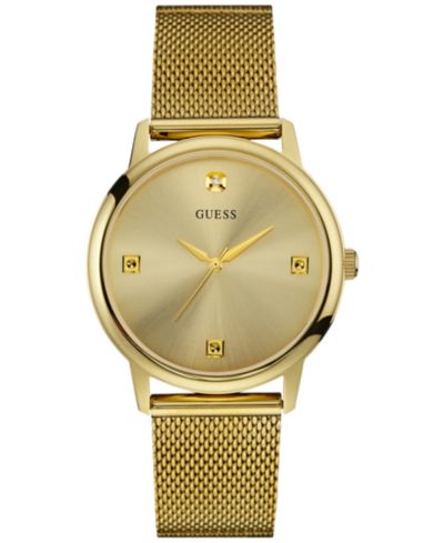 GUESS Men's Diamond Accent Gold-Tone Stainless Steel Mesh Bracelet Watch 40mm U0280G3
