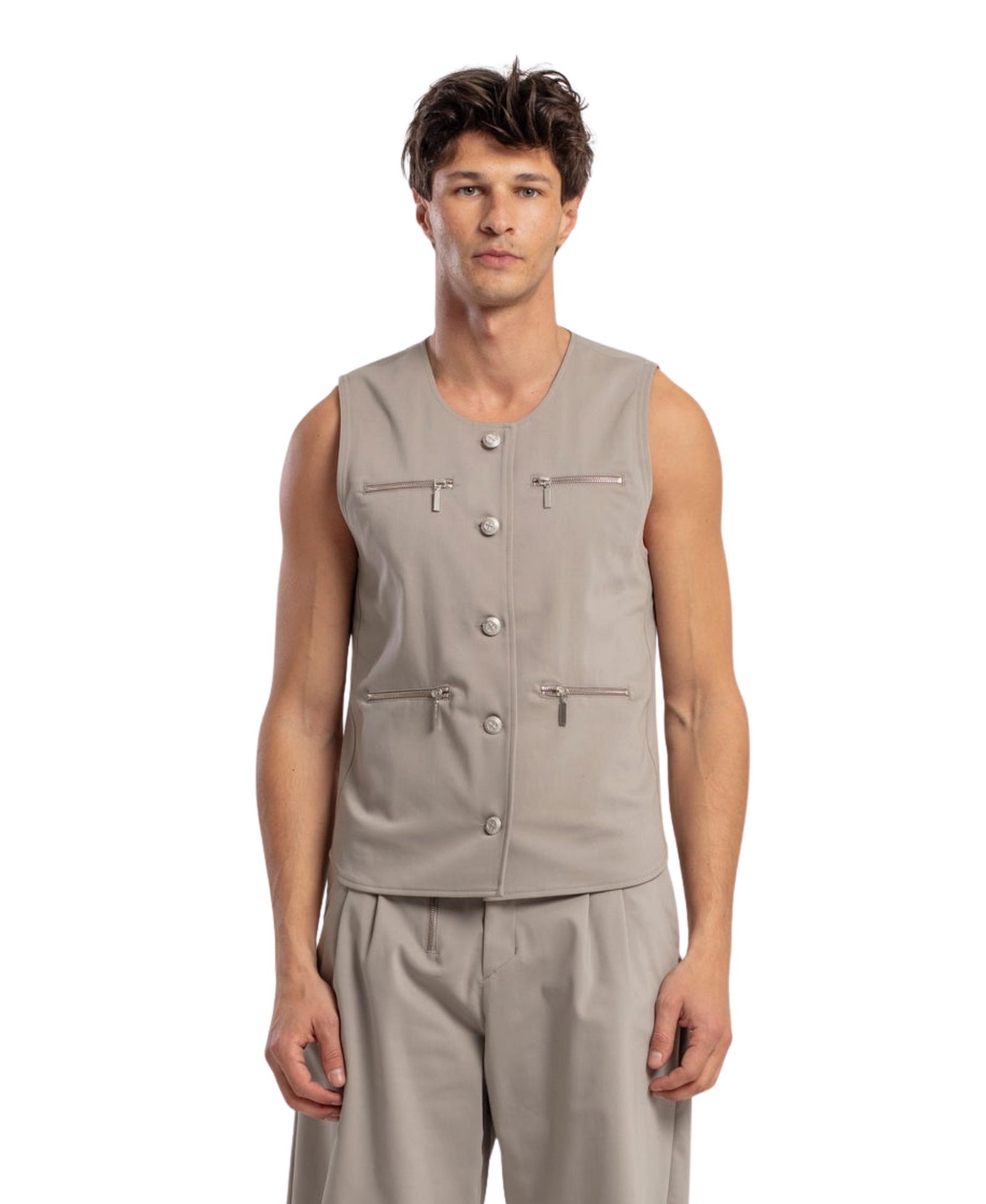 PCFG Women's Men's Cotton-Blend Woven Zip-Detail Vest