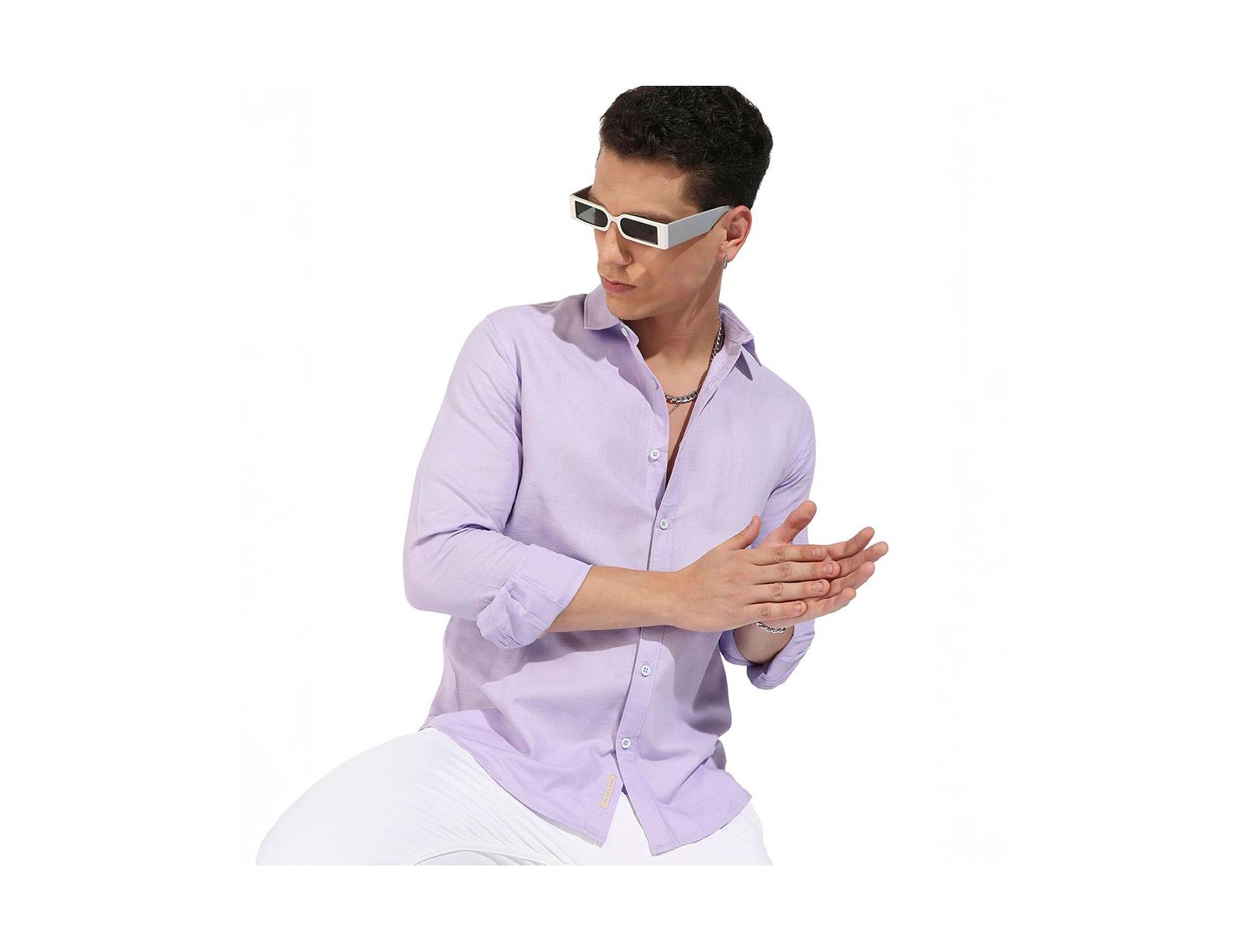 Cahoot Men's Campus Sutra Lavender Self-Design Striped Shirt