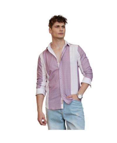 Мужская рубашка Campus Sutra Mauve Purple & Daisy White Panel-Tactile