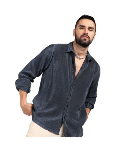 Campus Sutra Men's Navy Blue Pleat-Creased Shirt