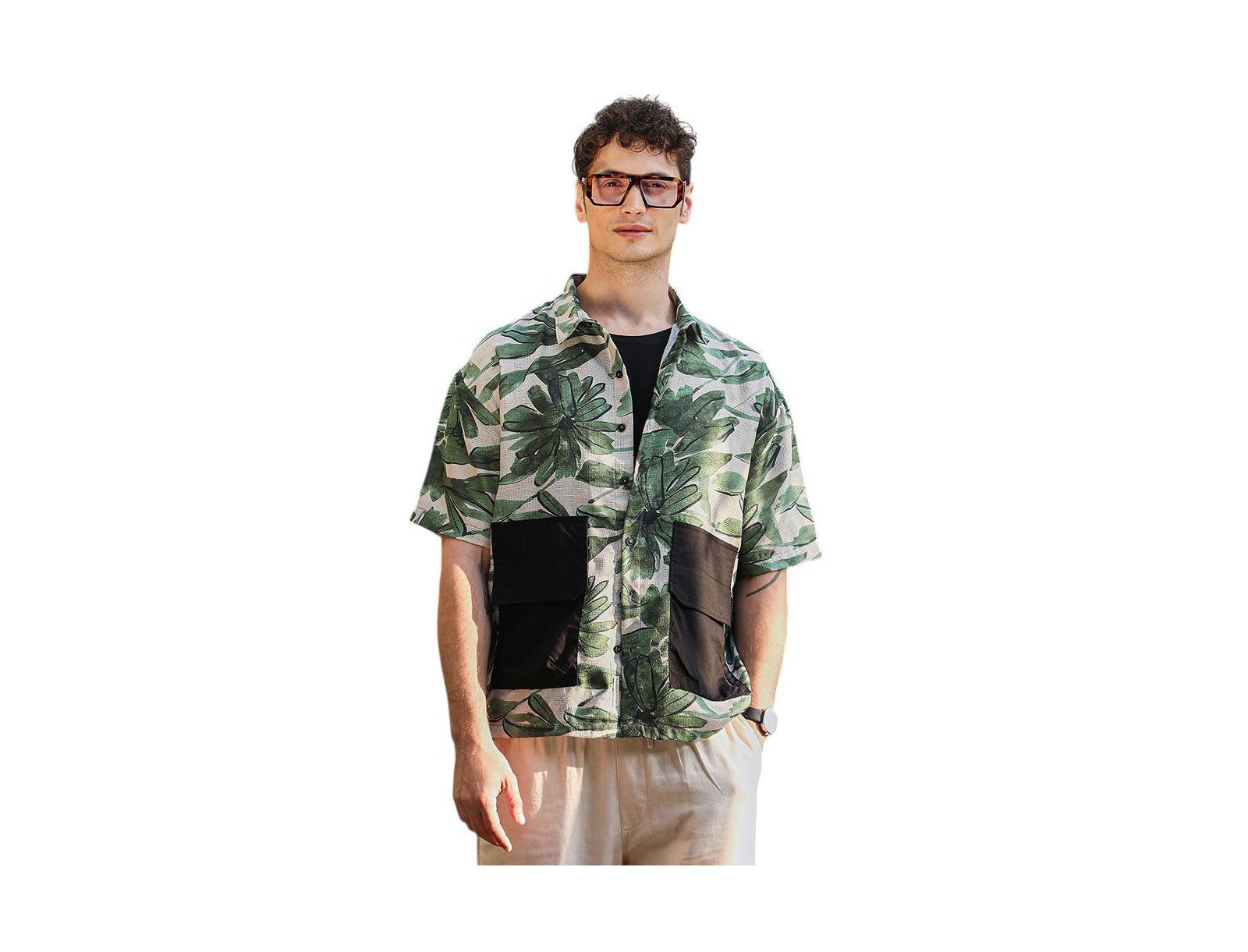 Мужская рубашка Campus Sutra Jungle Green & Ivory White Flora-Stroke Oversized