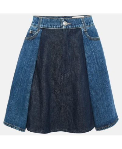 Alexander Mcqueen Женская мини-юбка из синего денима с плиссировкой, б/у