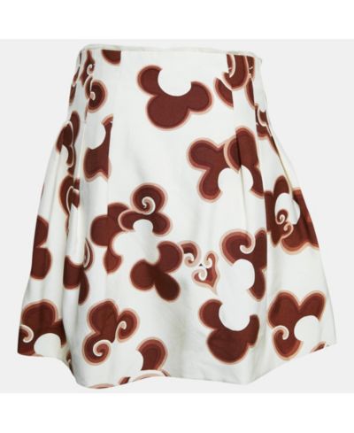 Женская мини-юбка Chloe Pre-Owned Brown Doodle Print Silk Pleated Mini Skirt