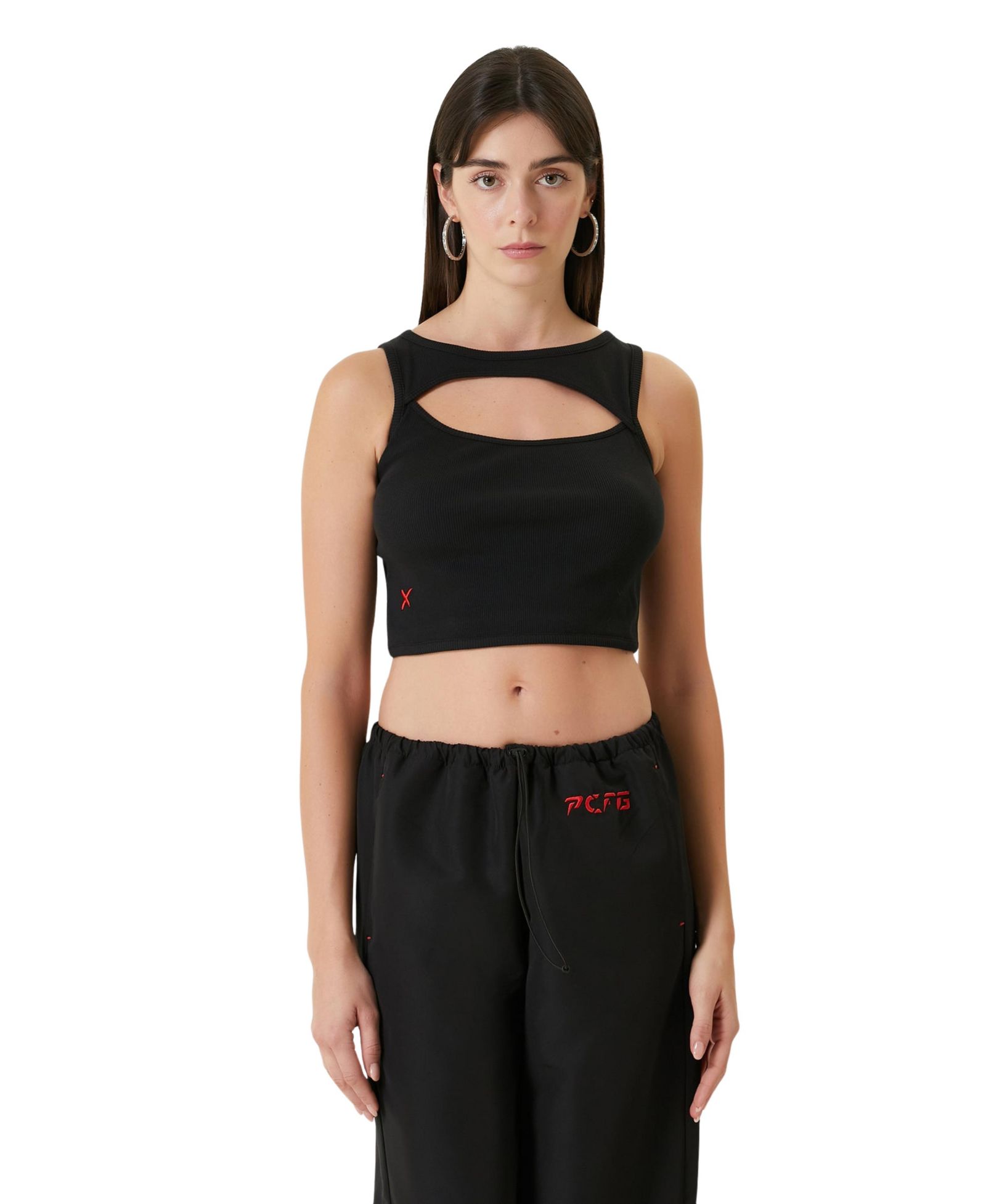 PCFG Women's Ribbed Stretch Cotton-Blend Cropped Tank Top