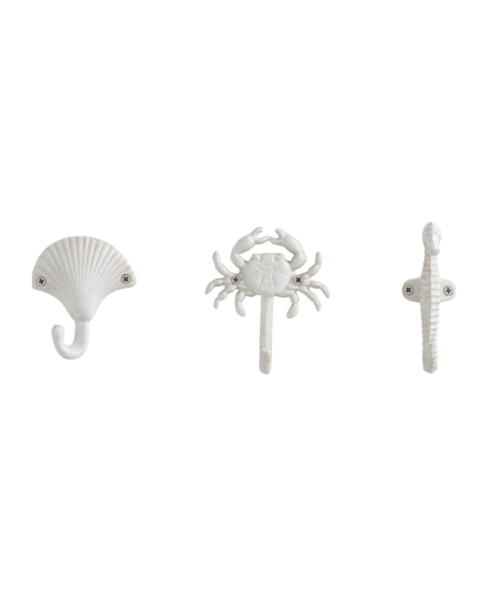 Набор настенных крючков Danya B White Cast Iron Nautical Ocean Sculpture, 3 шт. - ракушка, краб, морской конек
