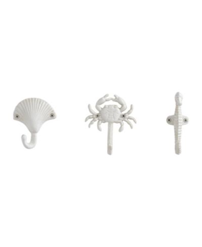 Набор настенных крючков Danya B White Cast Iron Nautical Ocean Sculpture, 3 шт. - ракушка, краб, морской конек