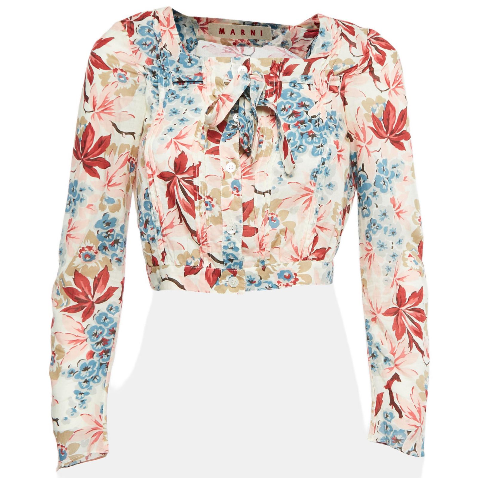 Pre-Owned Marni Women's Multicolor Floral Print Cotton Tie-Up Detail Blouse