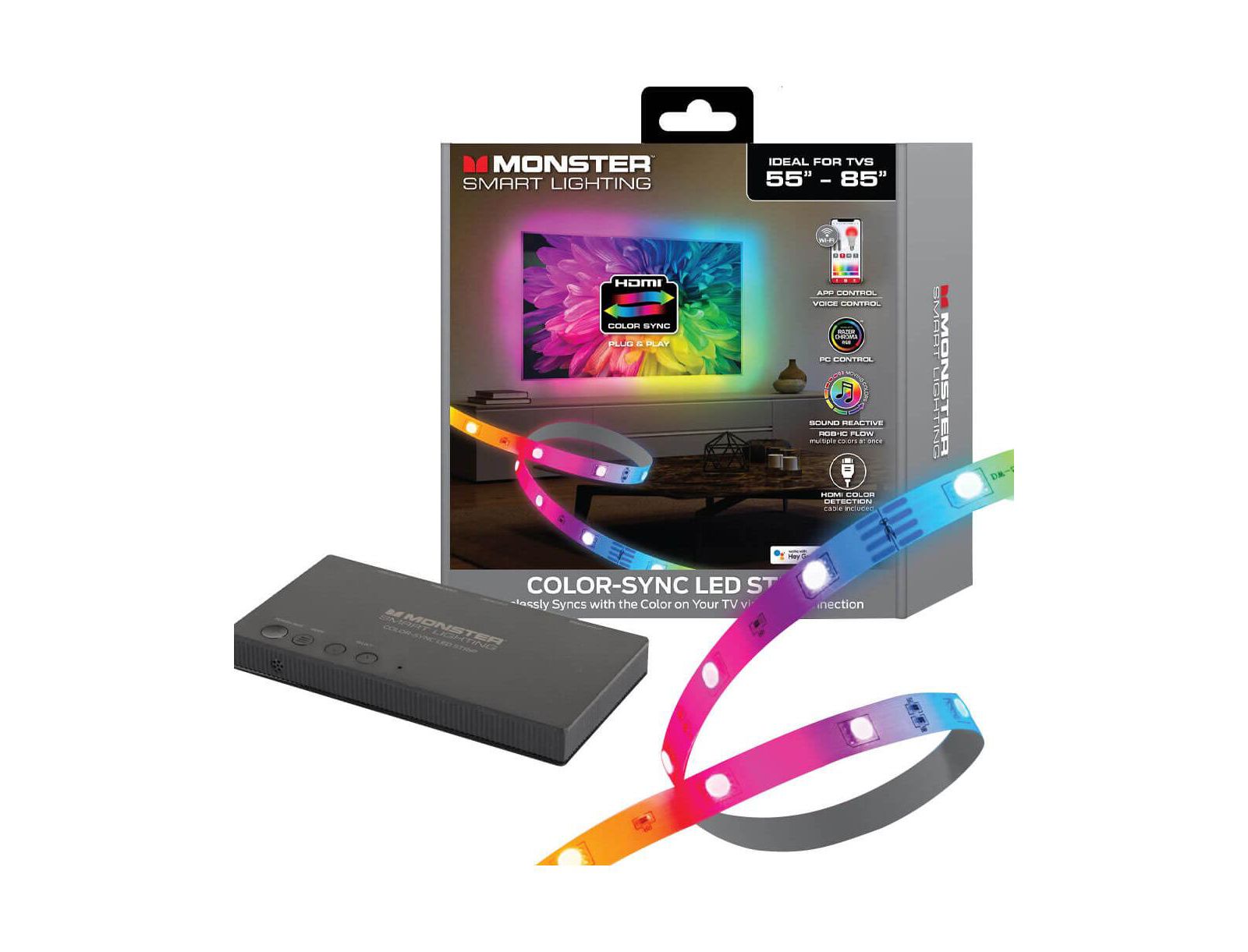 MONSTER CABLE Smart Lighting HDMI Color Sync LED Strip for TVs Up to 85 Inches