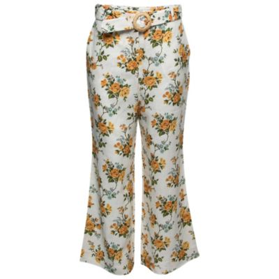 Pre-Owned Zimmermann Women's White Floral Printed Linen Belted Straight Pants