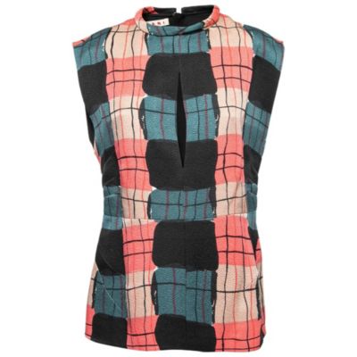 Pre-Owned Marni Women's Multicolor Printed Silk Crepe Keyhole Cutout Top