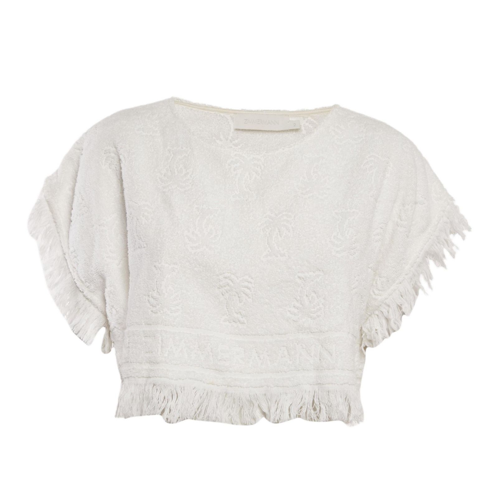 Pre-Owned Zimmermann Women's Palm Tree Terry Cotton Fringed Crop Top
