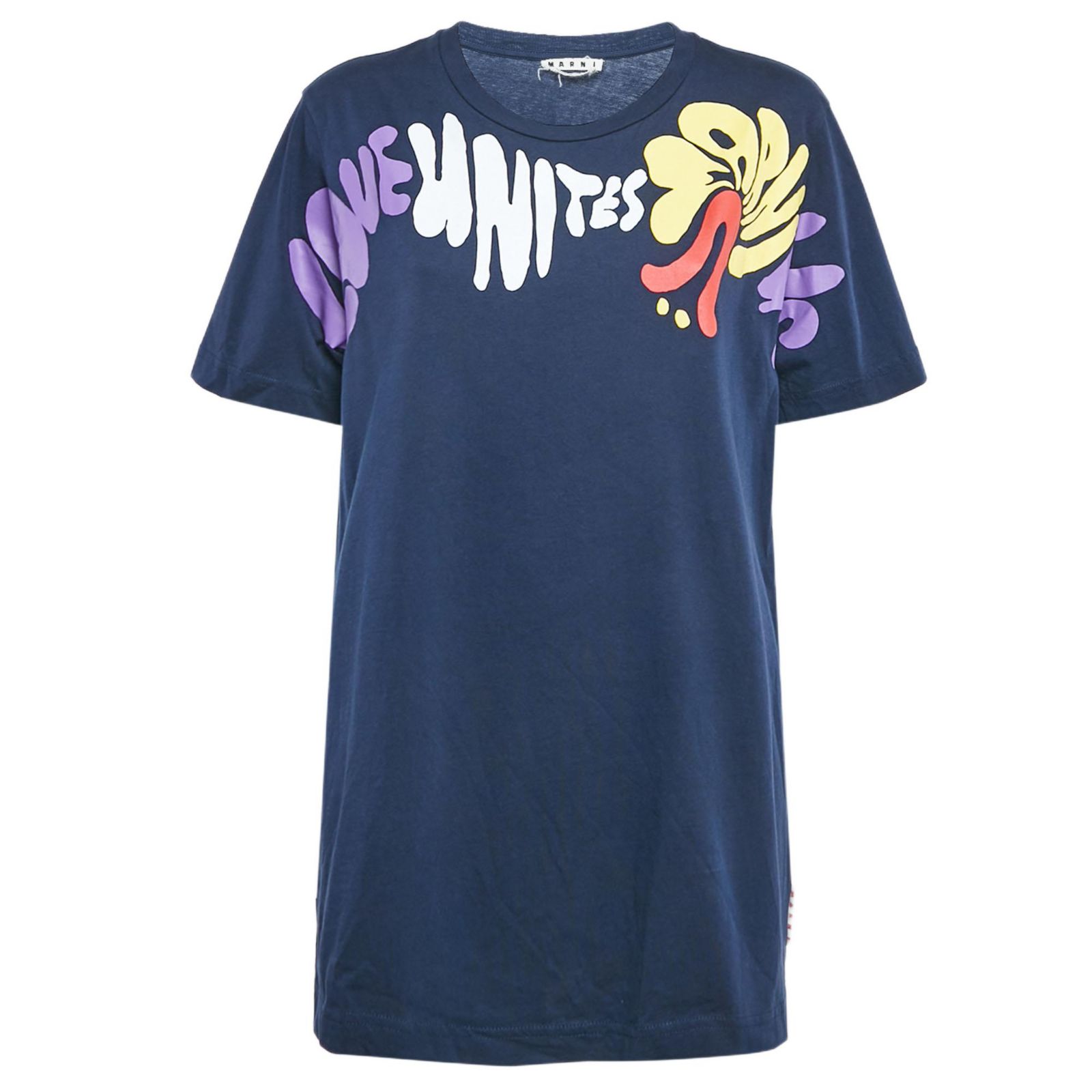 Pre-Owned Marni Women's Navy Blue Printed Cotton Crew Neck T-Shirt