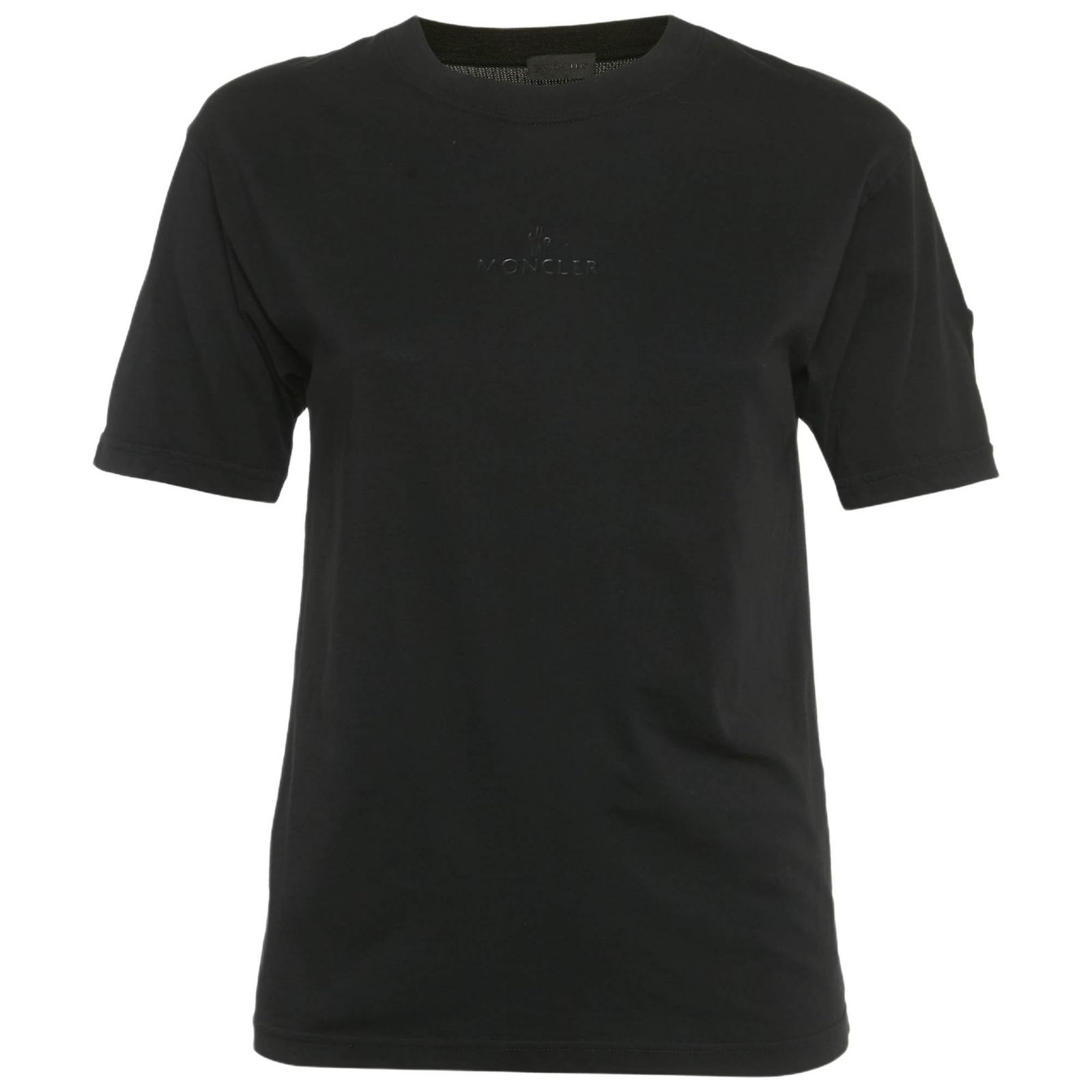 Pre-Owned Moncler Women's Black Logo Applique Jersey Crewneck T-Shirt