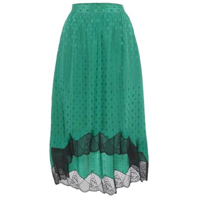 Pre-Owned Zadig & Voltaire Женская миди-юбка Joslin из шелка с кружевом и узором Green Patterned