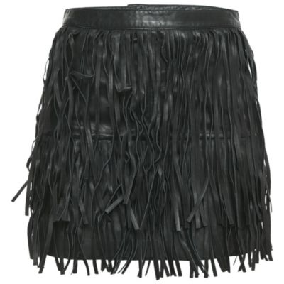 Pre-Owned Zadig & Voltaire Женская черная кожаная мини-юбка с бахромой