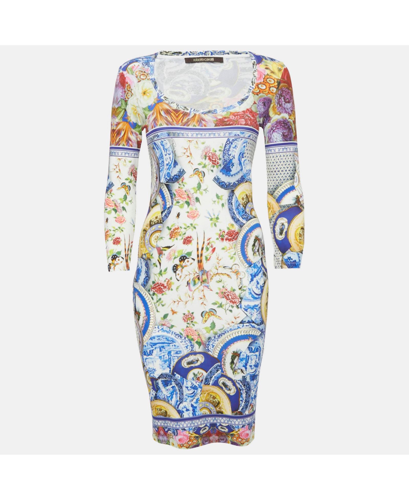 Pre-Owned Roberto Cavalli Women's Multicolor Printed Jersey Round Neck Short Dress