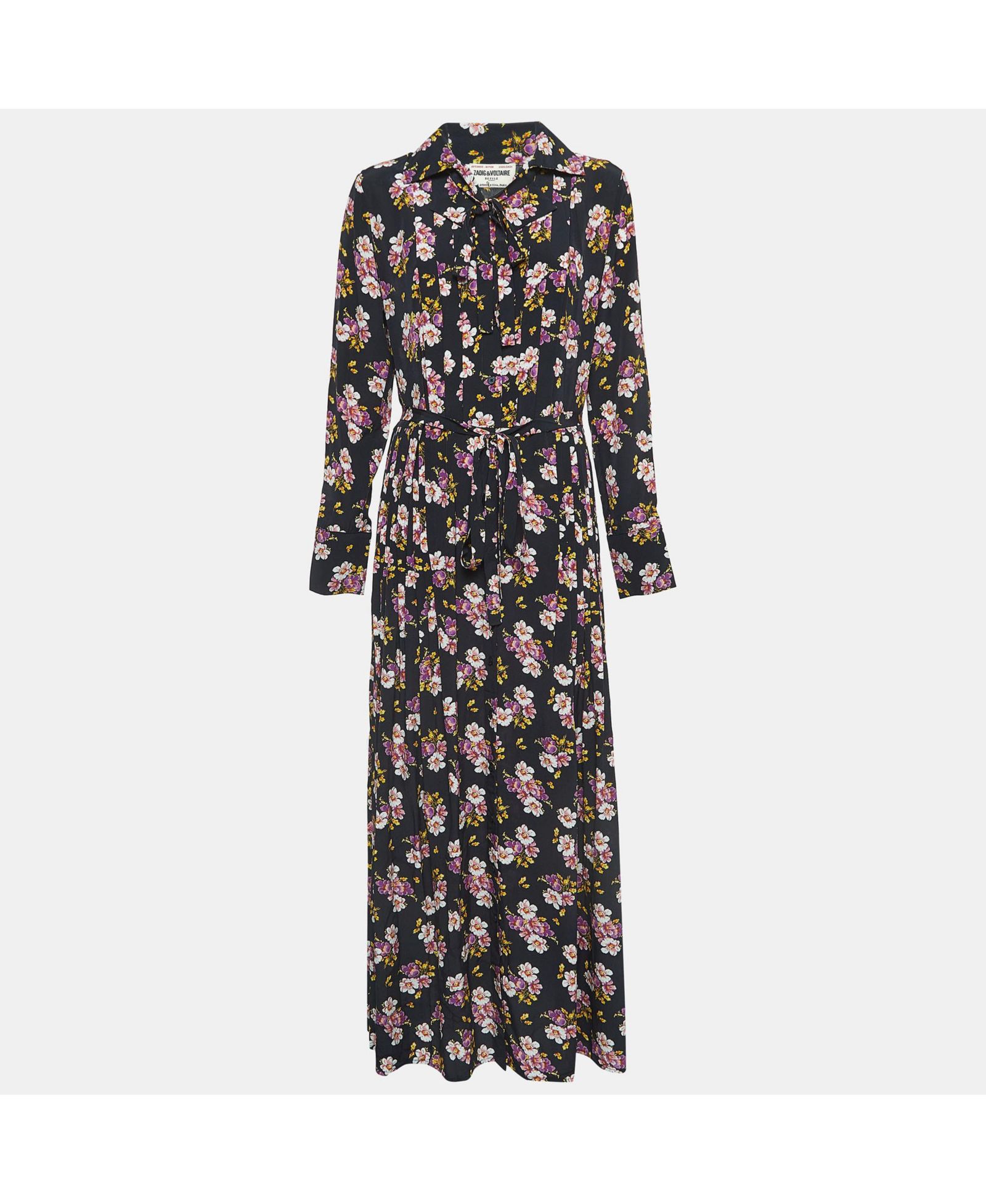 Женское шелковое плиссированное макси-платье Zadig & Voltaire Black Floral Print с пуговицами (б/у)