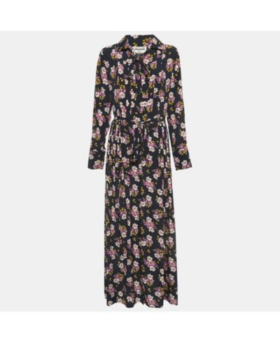 Женское шелковое плиссированное макси-платье Zadig & Voltaire Black Floral Print с пуговицами (б/у)
