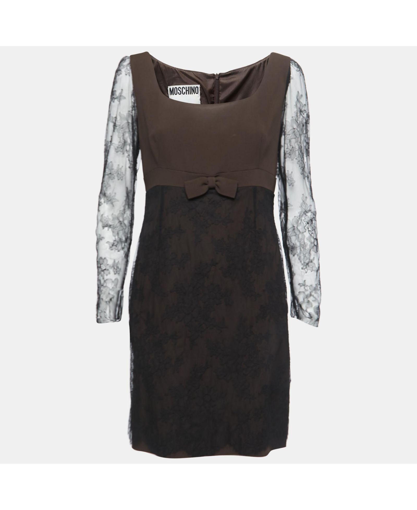 Moschino женское мини-платье из крепа с кружевным бантом, черное и коричневое (б/у)
