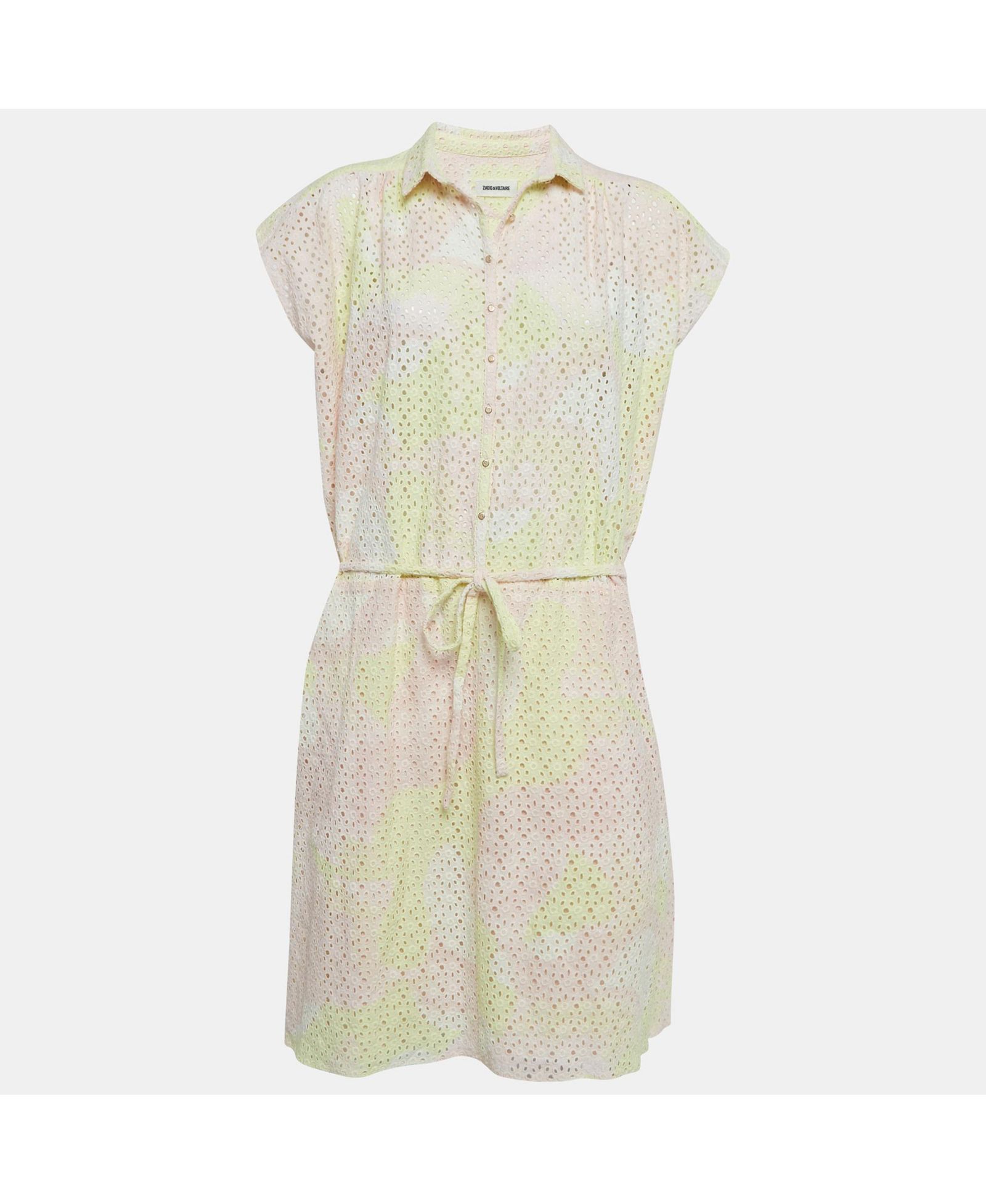 Женское платье Zadig & Voltaire Pink/yellow Camouflage Print Broderie Anglaise Cotton Requiem