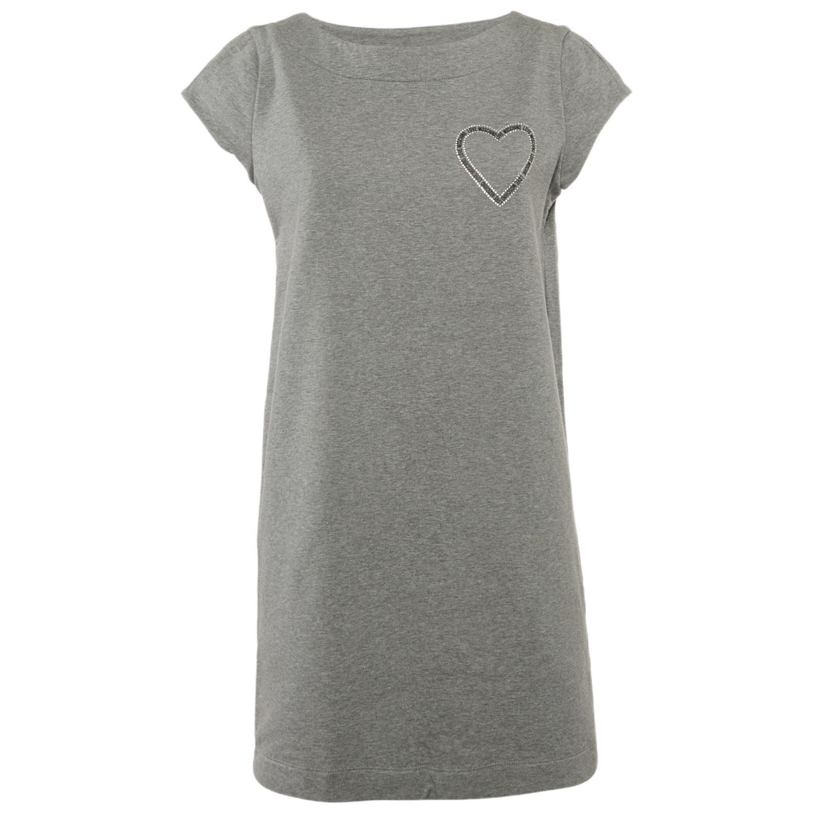Pre-Owned Love Moschino Women's Grey Logo Embellished Cotton Knit Mini Dress