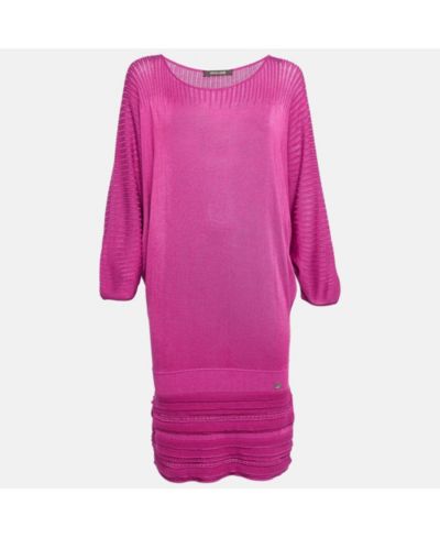 Pre-Owned Roberto Cavalli Women's Pink Pointelle Knit Dolman Sleeve Mini Dress