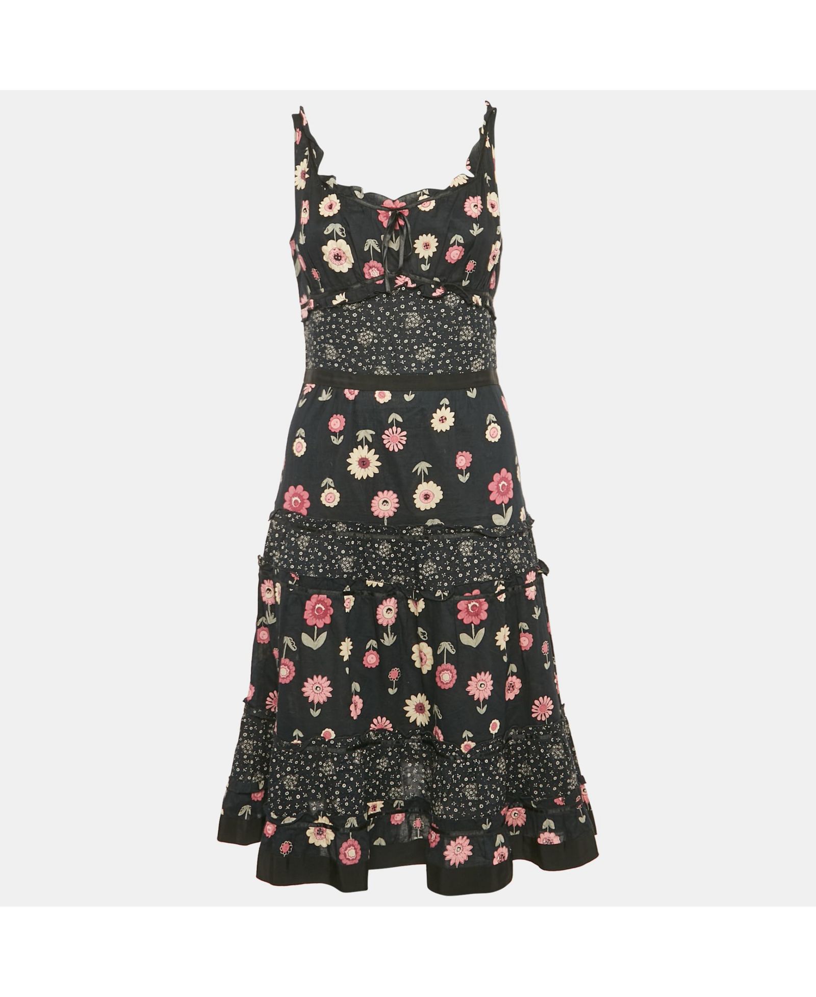 Pre-Owned Moschino Women's Cheap And Chic Dark Blue Floral Print Cotton Tiered Short Dress