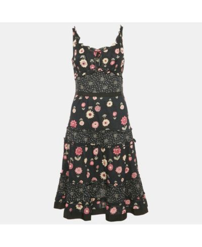 Женское короткое платье Moschino Cheap And Chic Dark Blue Floral Print Cotton Tiered Pre-Owned