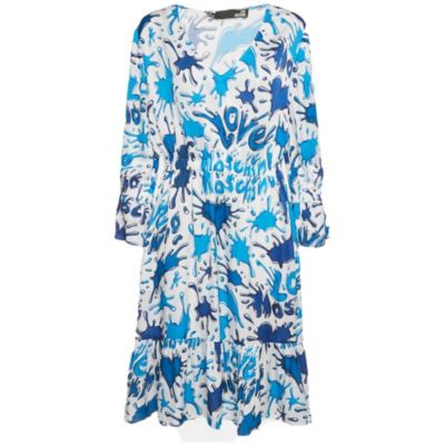 Pre-Owned Love Moschino Женское миди-платье из атласа с принтом Paint Splashed