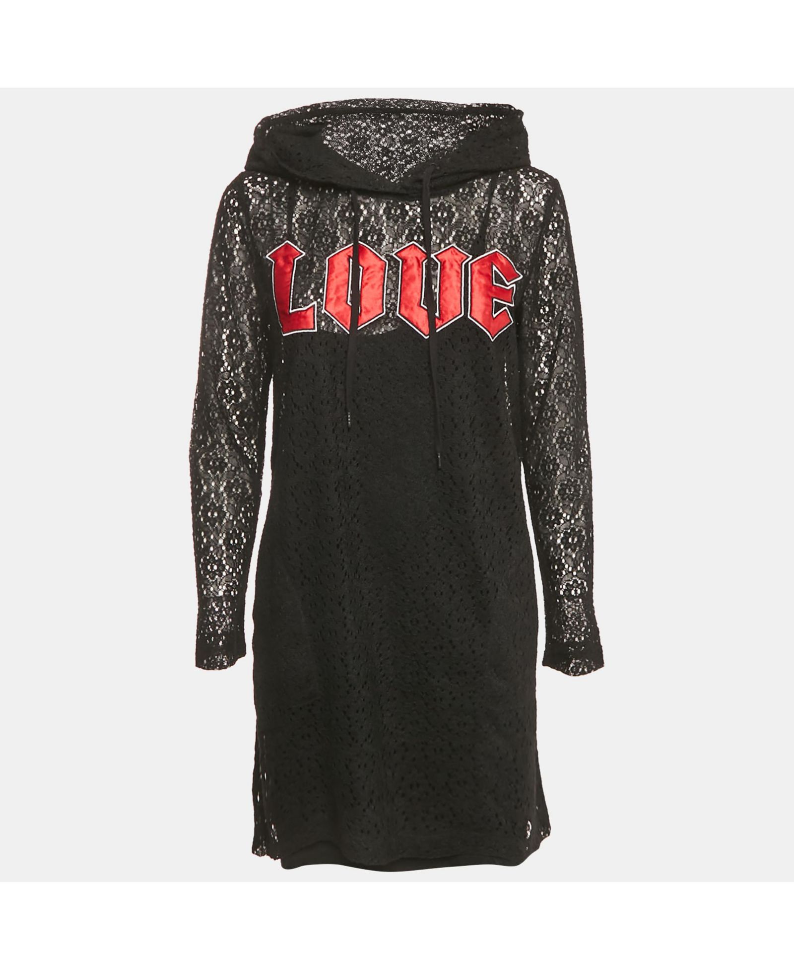 Платье Love Moschino Women's Black Love Applique Mesh с капюшоном